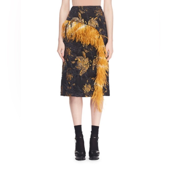 Dries Van Noten Dresses & Skirts - DRIES VAN NOTEN A-Line Metallic-Jacquard Skirt w/ Feather Trim / Size 38/8 med.